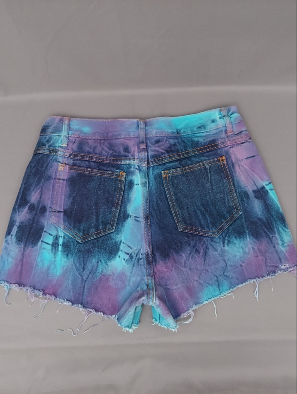 Vintage Danger Denim Shorts Size 13-14 Blue & Purple Tie Dye Jean Cutoffs - Picture 1 of 13